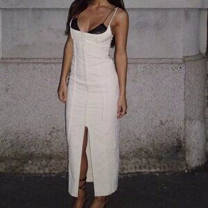 Zara Contrasting Lace Midi Dress Ecru NWT 3401/587 SIze:S